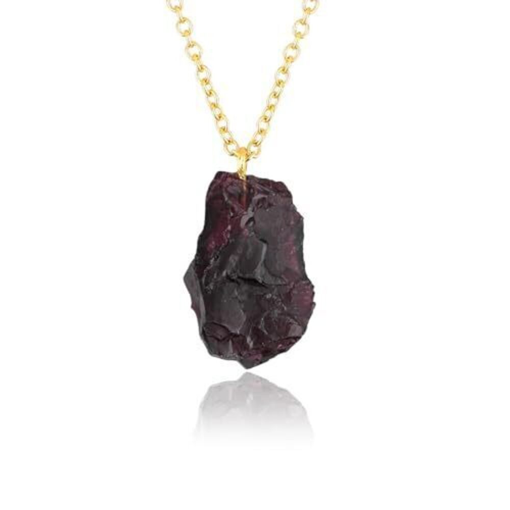 4381 Raw Red Garnet Gemstone Necklace – Natural Crystal Pendant on 18K Gold